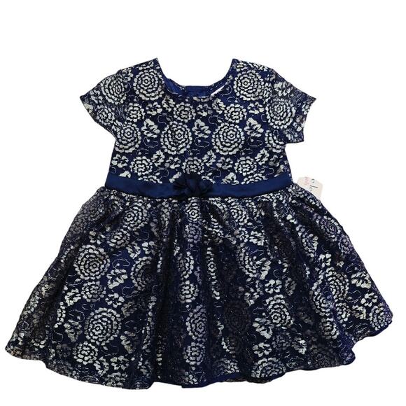 Nanette Lapore Girls Navy Blue Gold Roses Special Occation Dress 24 Months NWT - Picture 1 of 5
